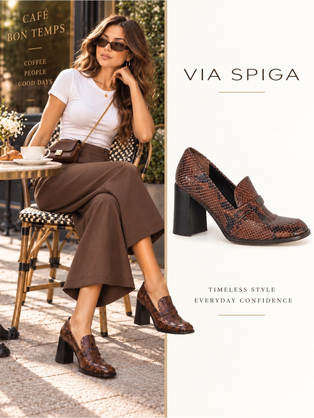 Vintage Y2K Via Spiga Brown Snakeskin Leather Loafer Heels 7N Italy